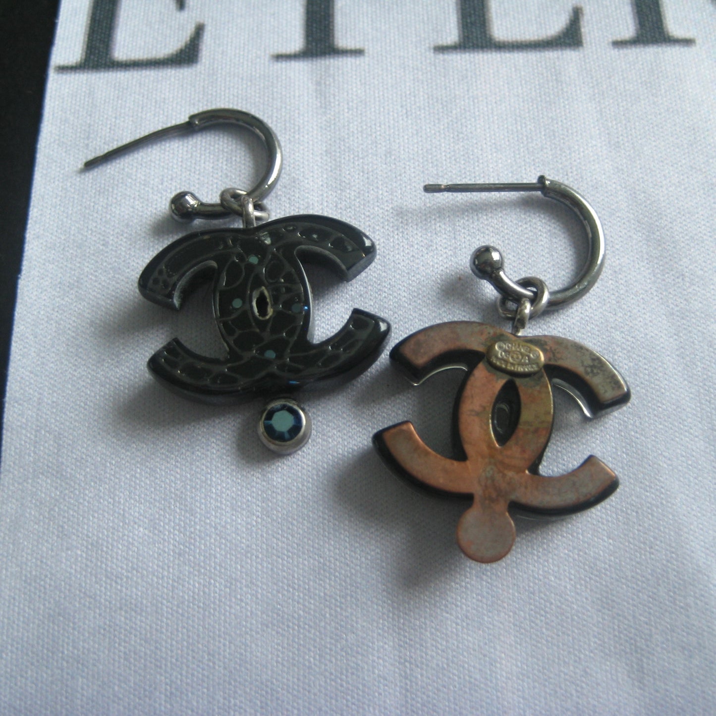 Chanel Archive CC Earrings | Black Enamel with Blue Accents