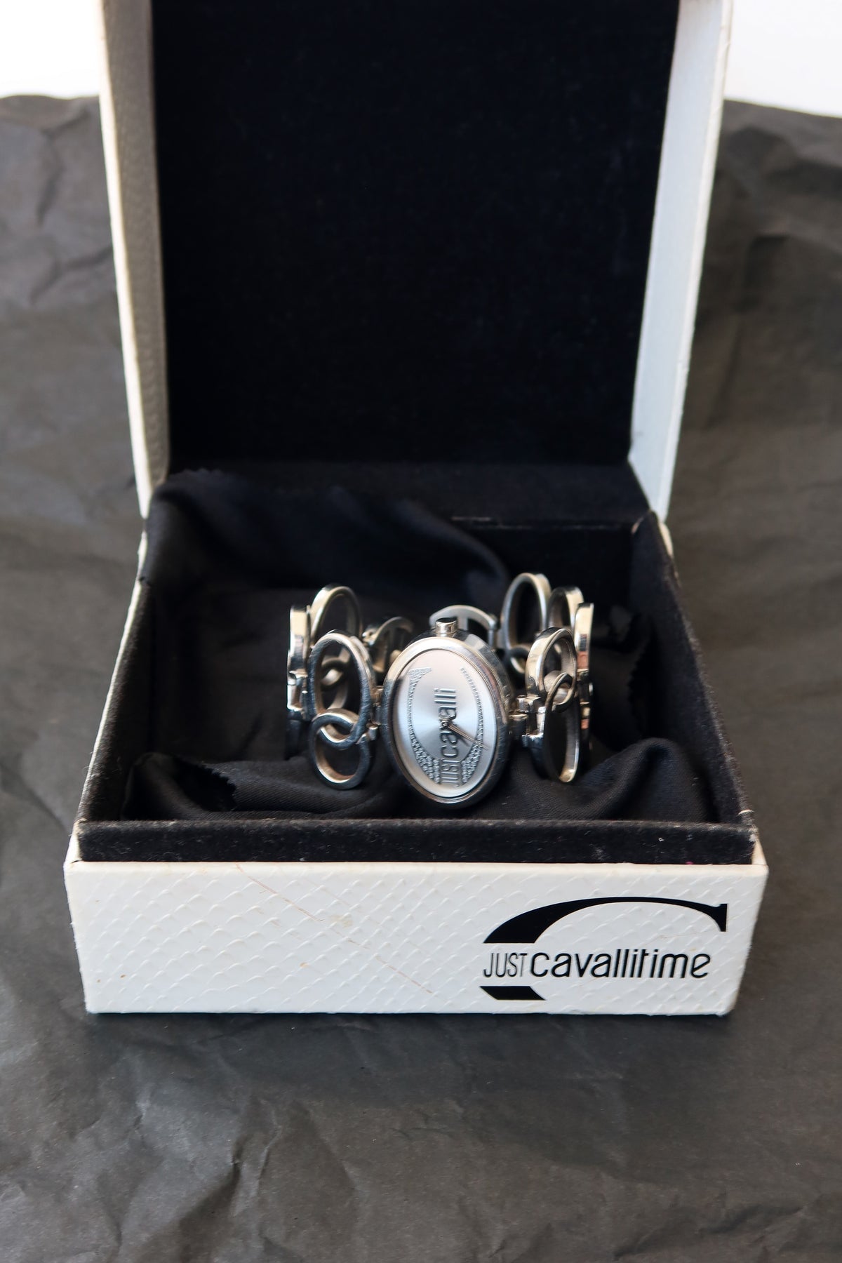 Just Cavalli Silver Oval Link Watch · Box