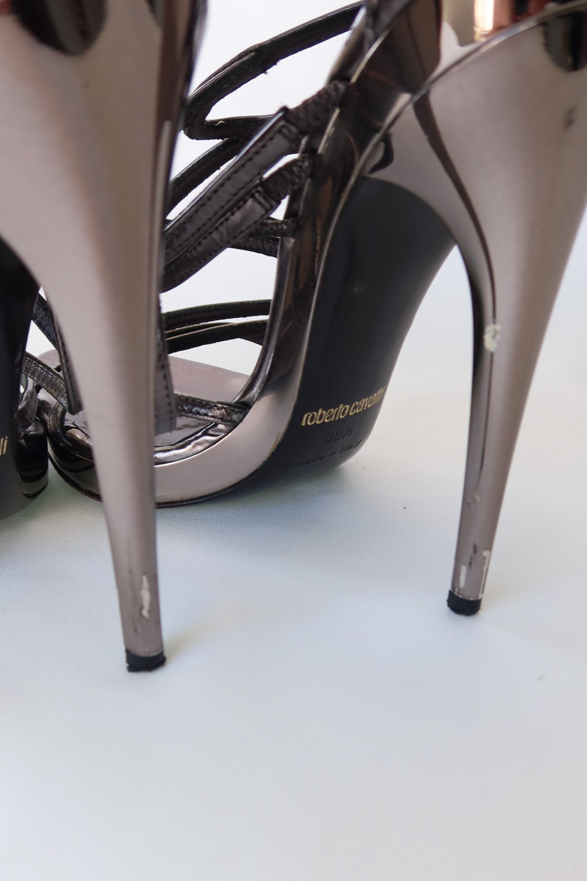 Roberto Cavalli Pewter Cage Heels 39.5 · US 9