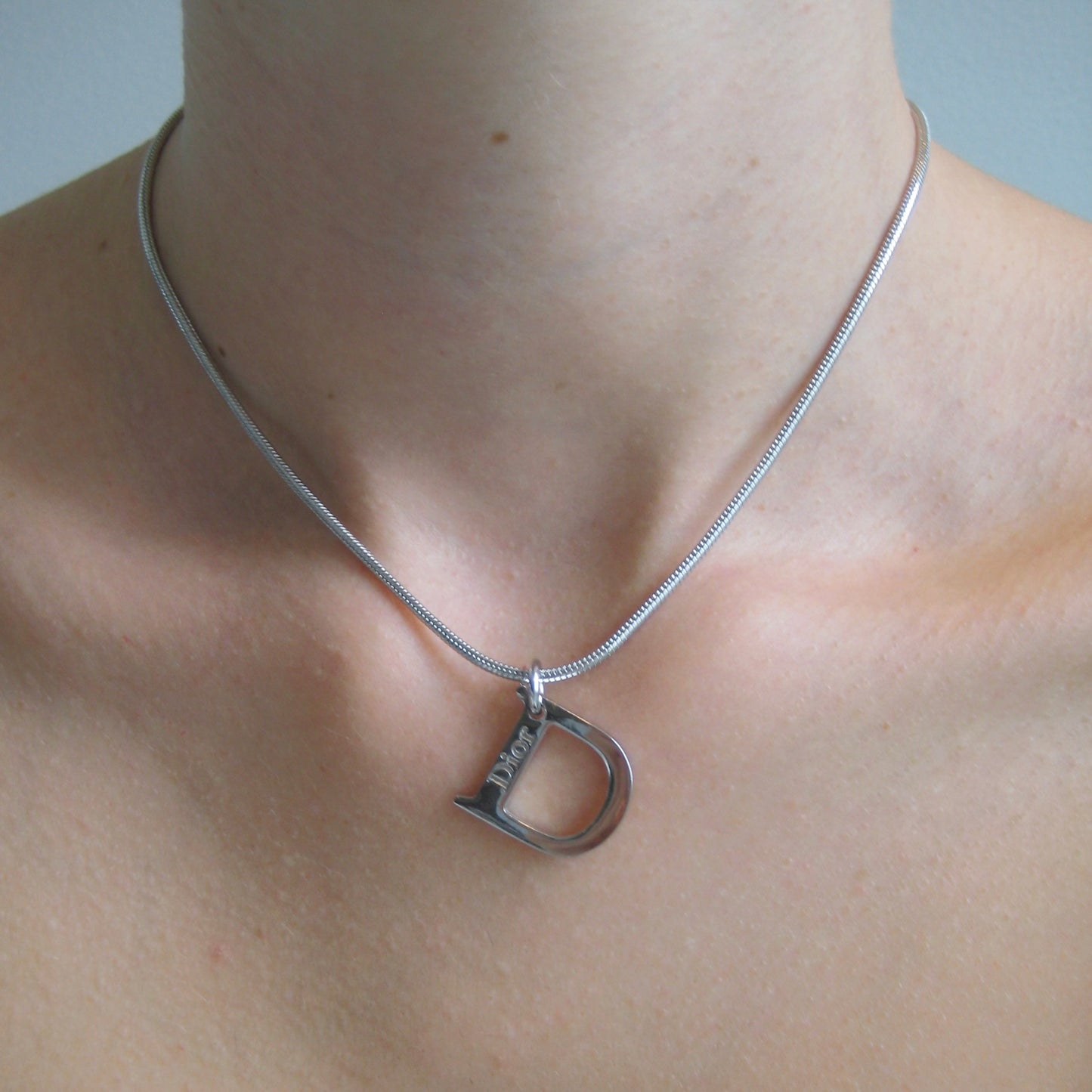 Christian Dior Silver-Tone D Pendant Necklace