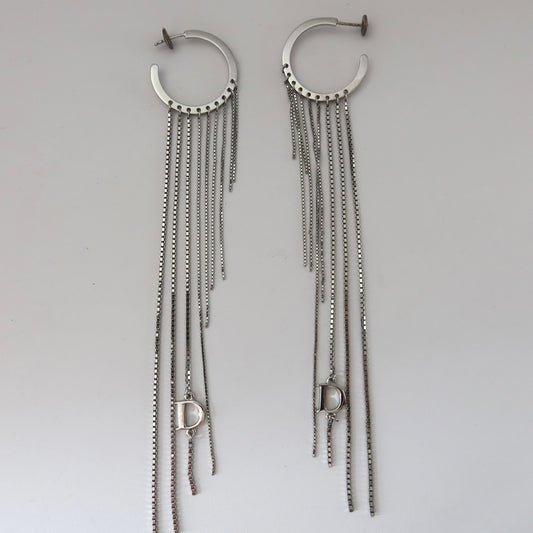Christian Dior Chain Fringe Hoop Earrings | Early 2000s