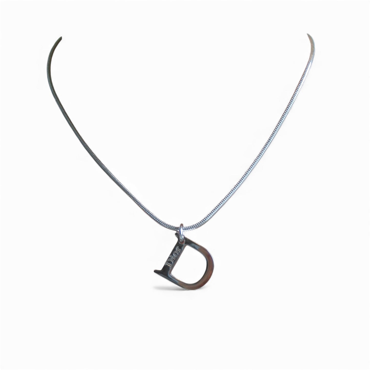 Christian Dior Silver-Tone D Pendant Necklace