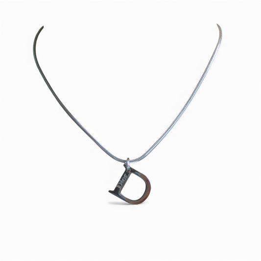 Christian Dior Silver-Tone D Pendant Necklace