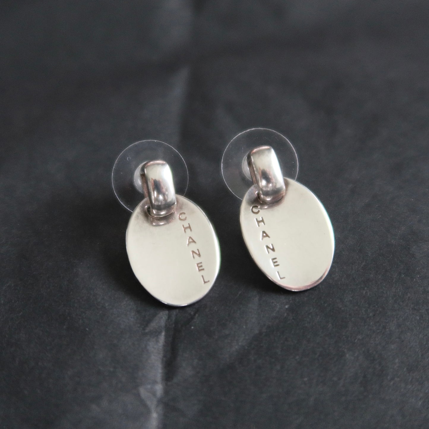 Chanel Silver-Tone Oval Stud Earrings