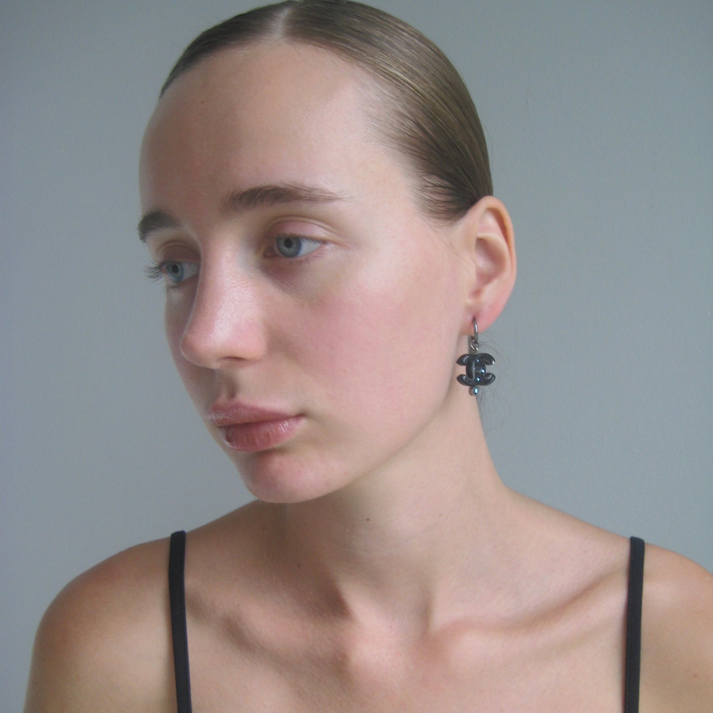 Chanel Archive CC Earrings | Black Enamel with Blue Accents