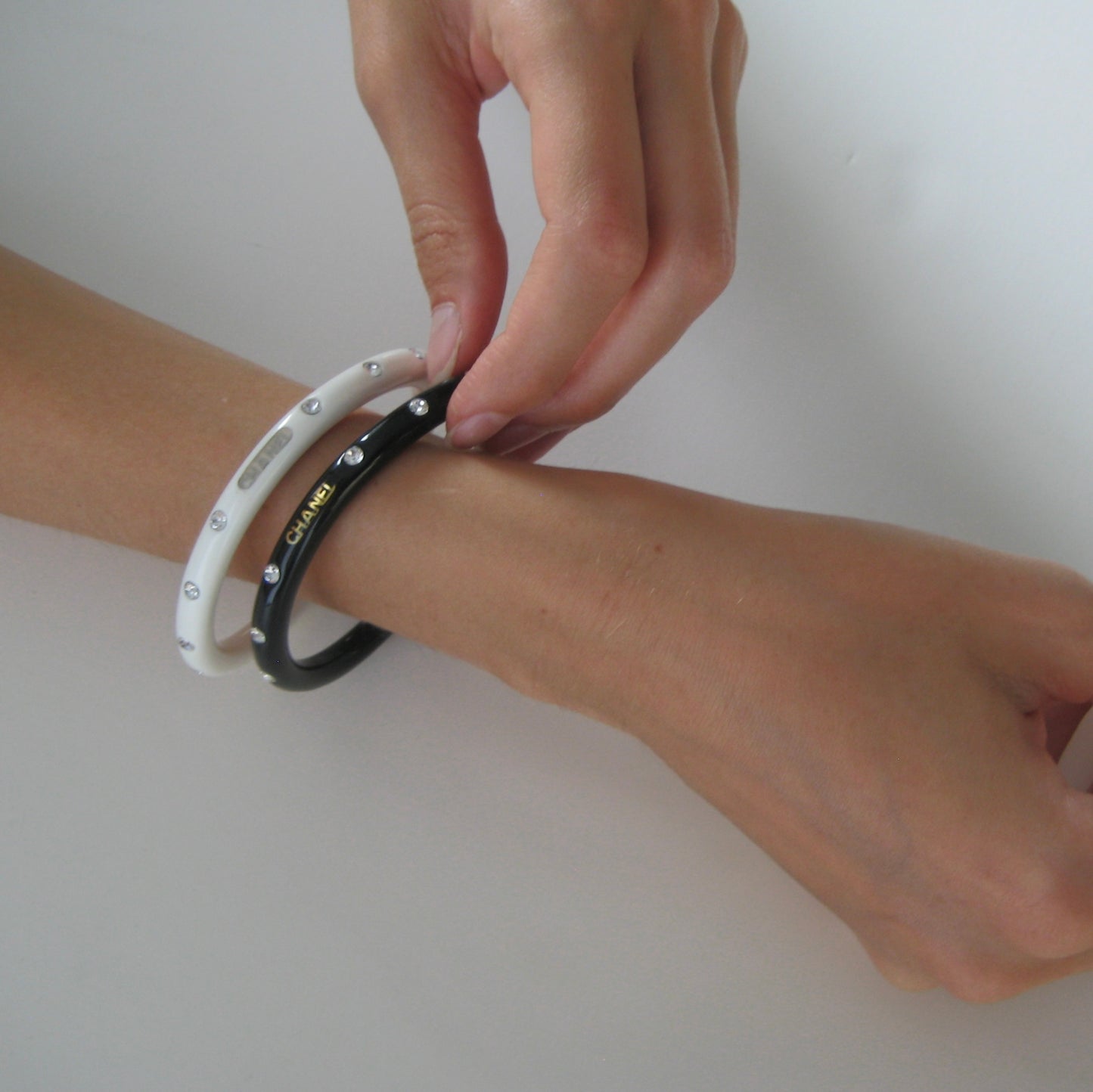 Chanel Crystal Logo Resin Bangle Set