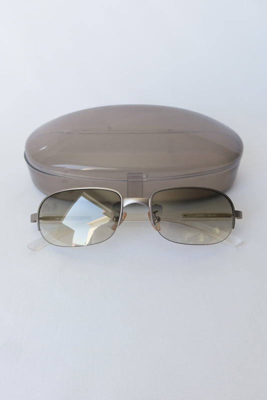 Prada Silver Rectangle Sunglasses · Case