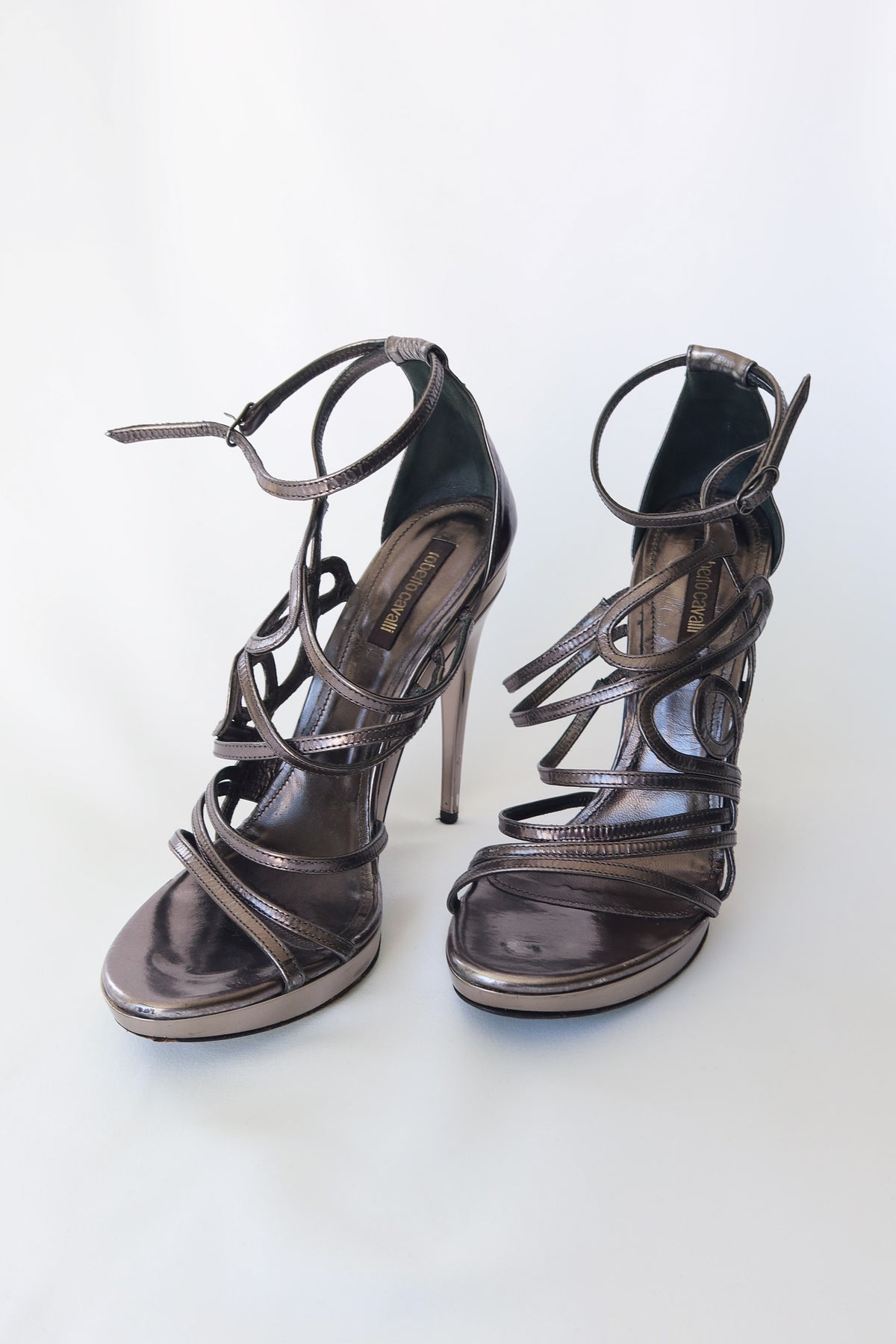 Roberto Cavalli Pewter Cage Heels 39.5 · US 9