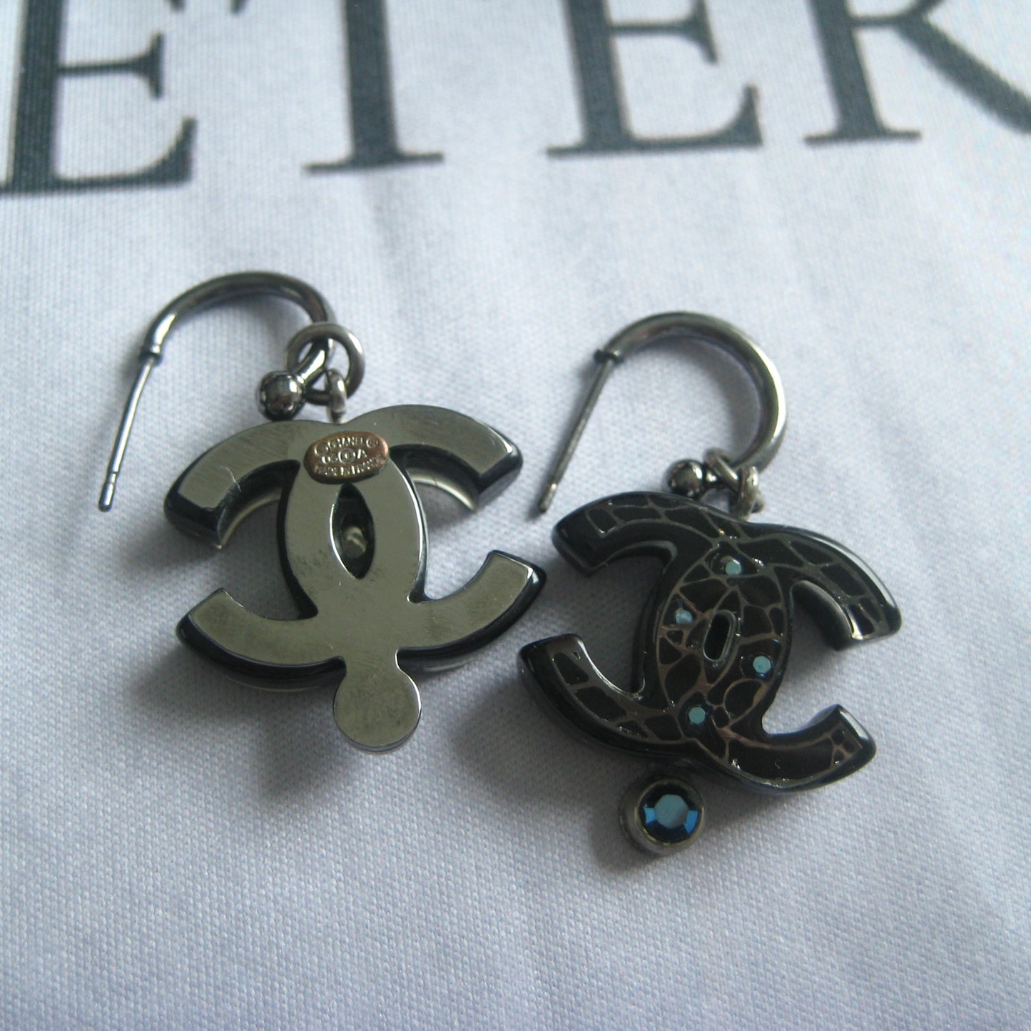 Chanel Archive CC Earrings | Black Enamel with Blue Accents