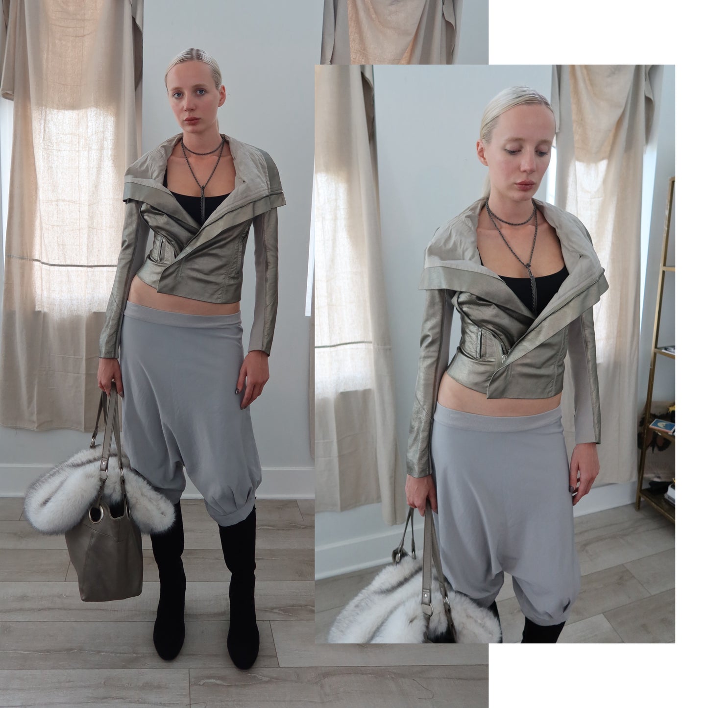 Rick Owens mainline leather jacket in metallic gold lamb leather