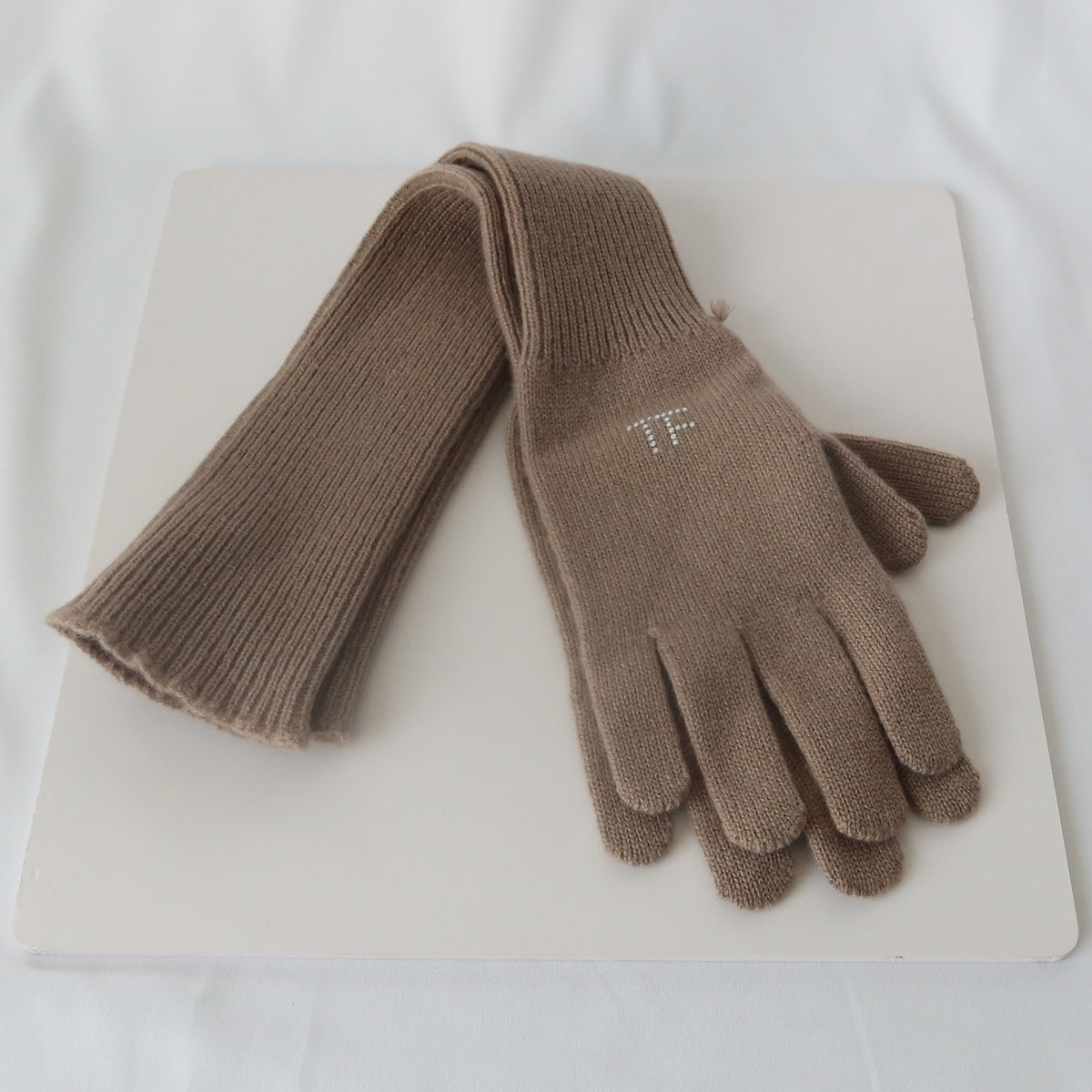 Tom Ford Crystal Logo Slouchy Cashmere Gloves