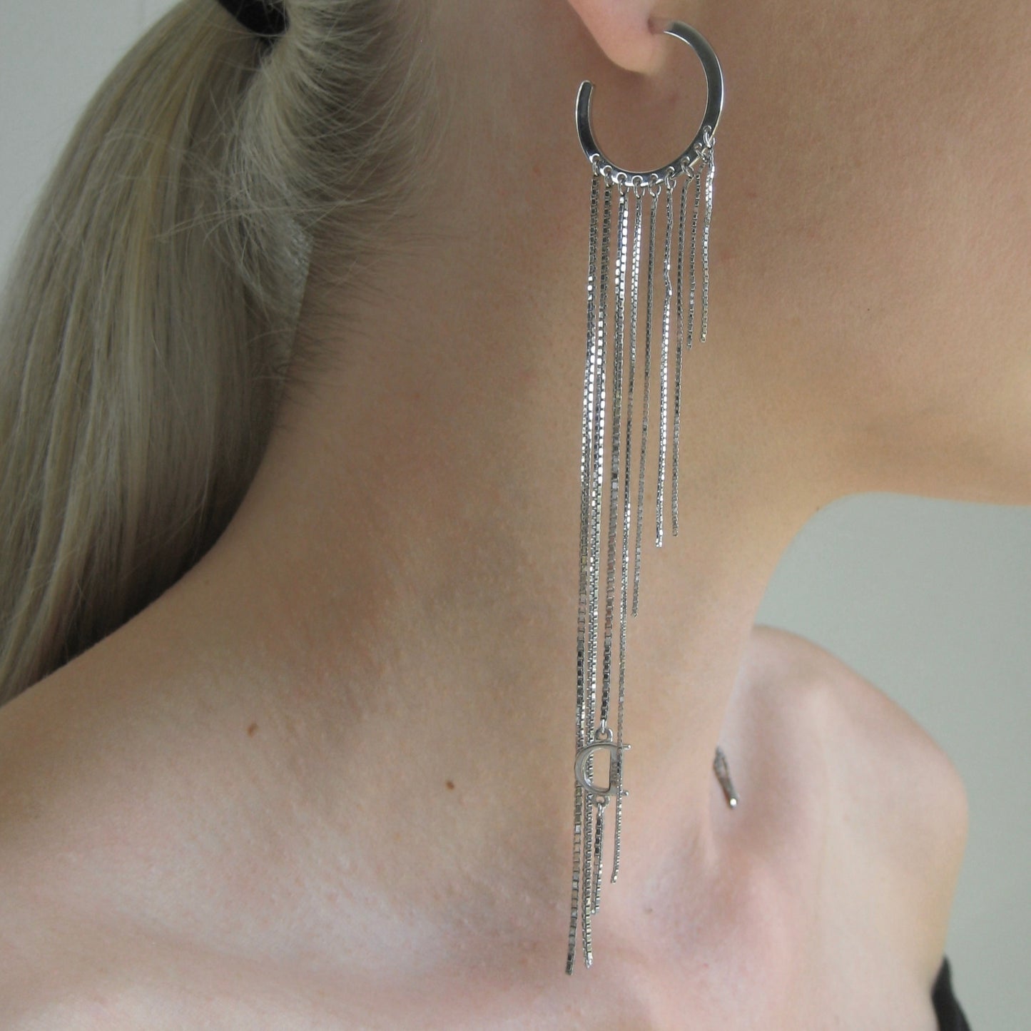 Christian Dior Chain Fringe Hoop Earrings | Early 2000s