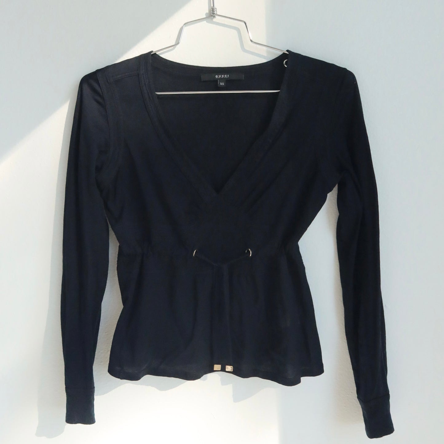 Gucci Black Wrap-Style Top with Drawstring Waist | XS, Made in Italy