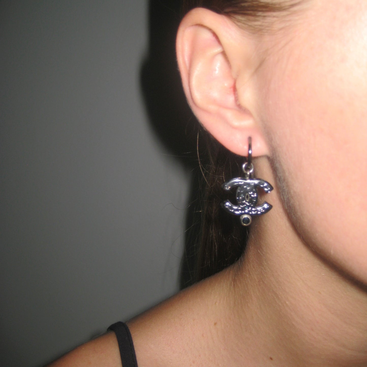 Chanel Archive CC Earrings | Black Enamel with Blue Accents