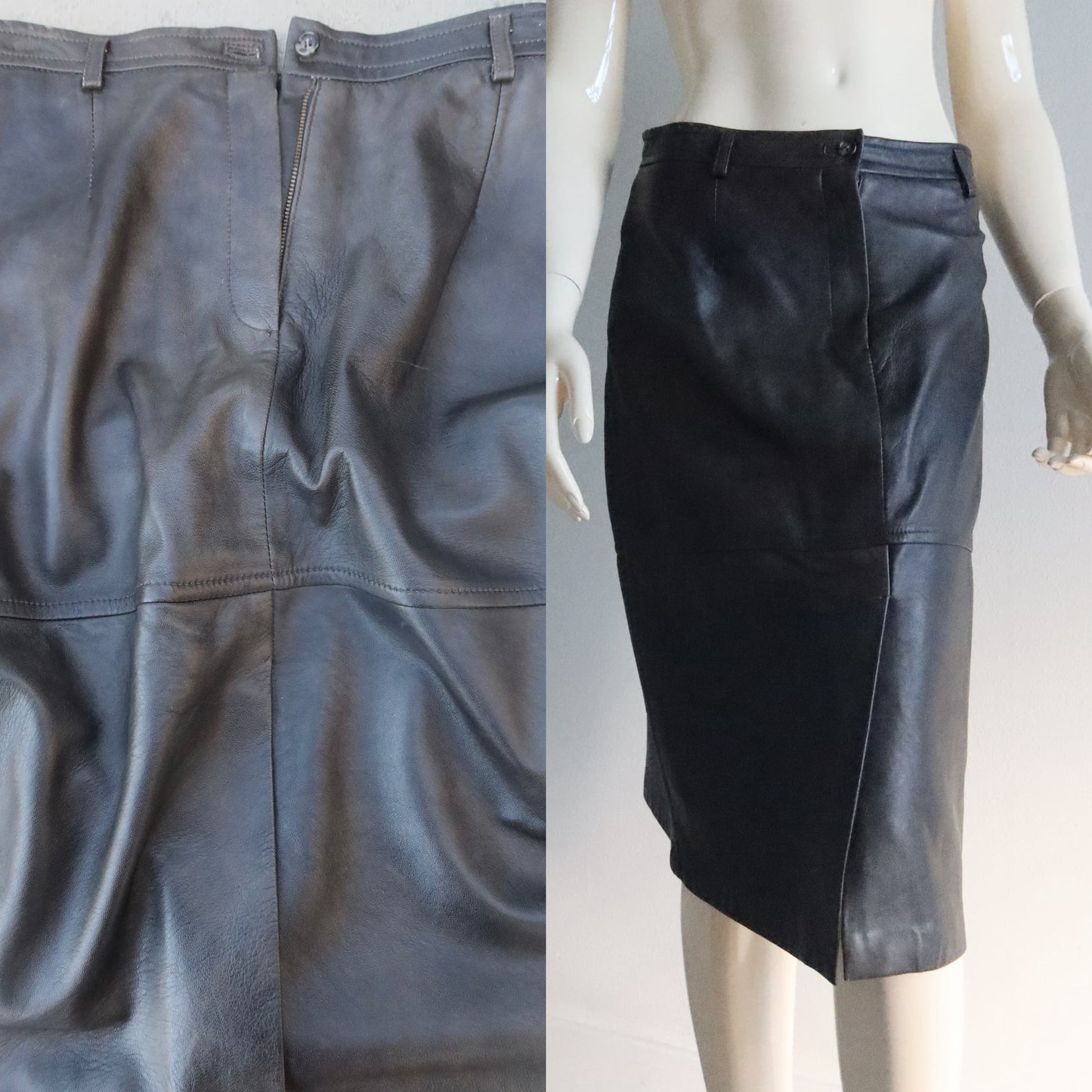 Weekend Max Mara Black Leather Pencil Skirt — Genuine Leather, Early 2000s
