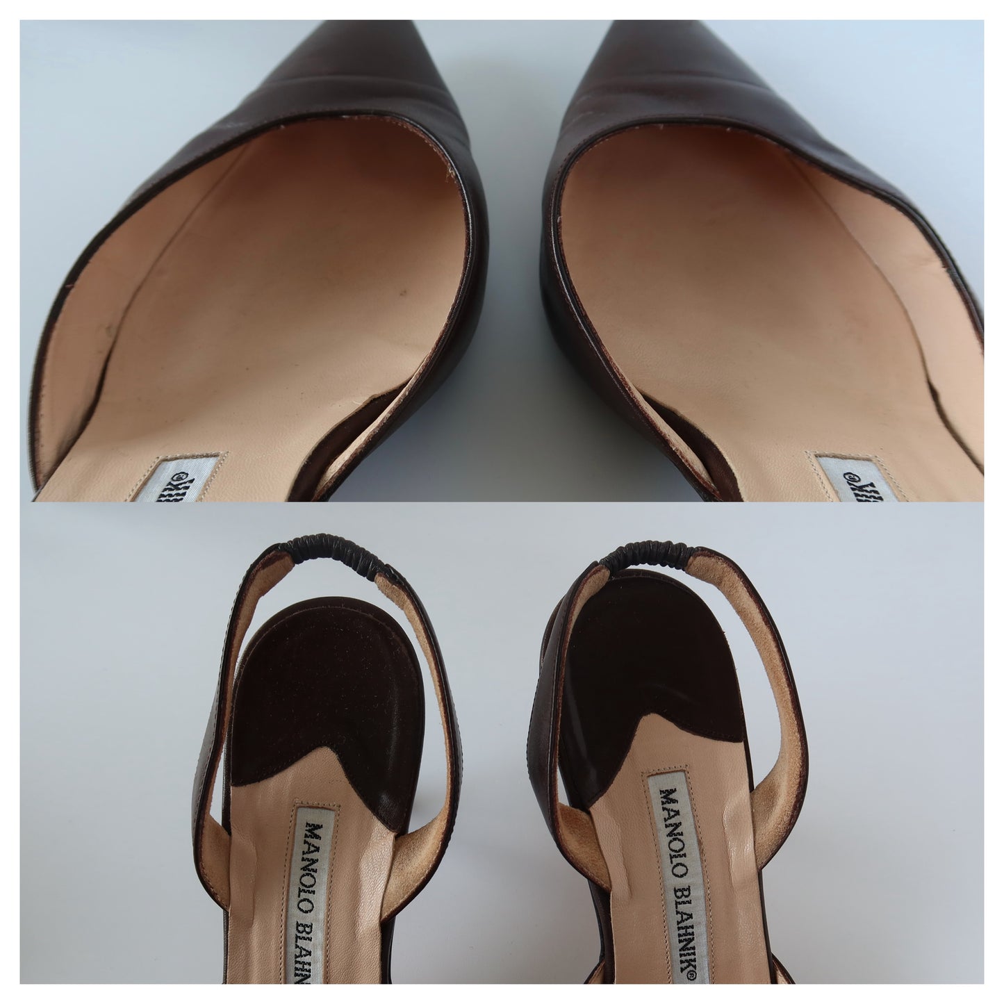 manolo blahnik dark brown leather slingback heels
