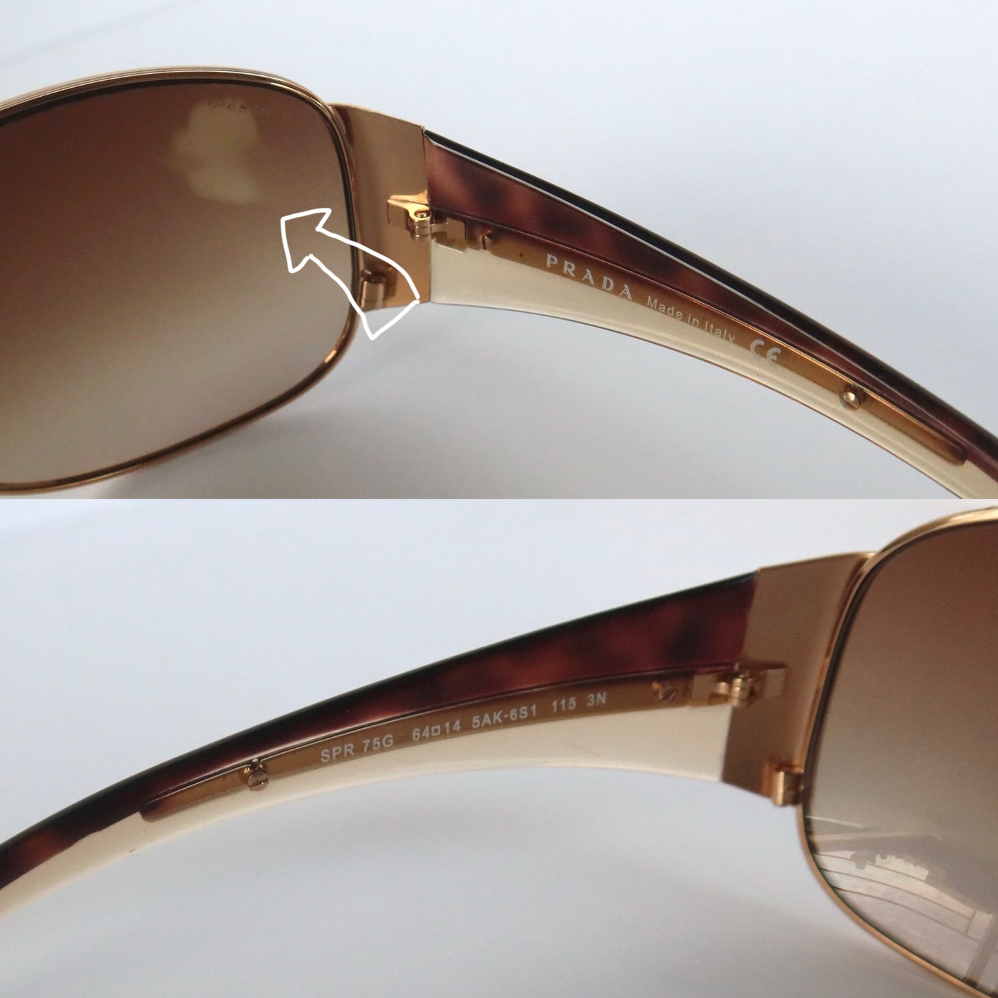prada gold-tone archival wrap shades #006