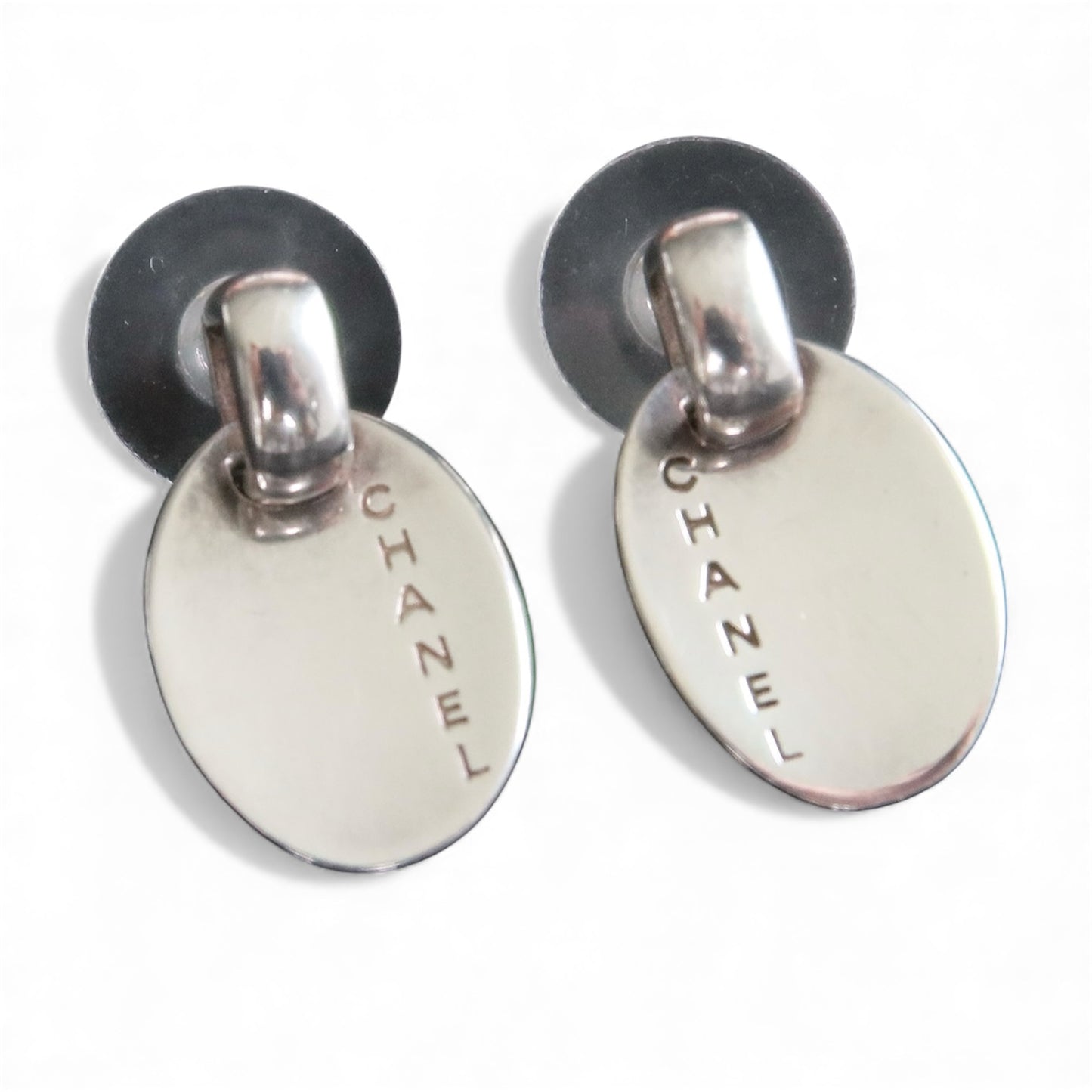 Chanel Silver-Tone Oval Stud Earrings