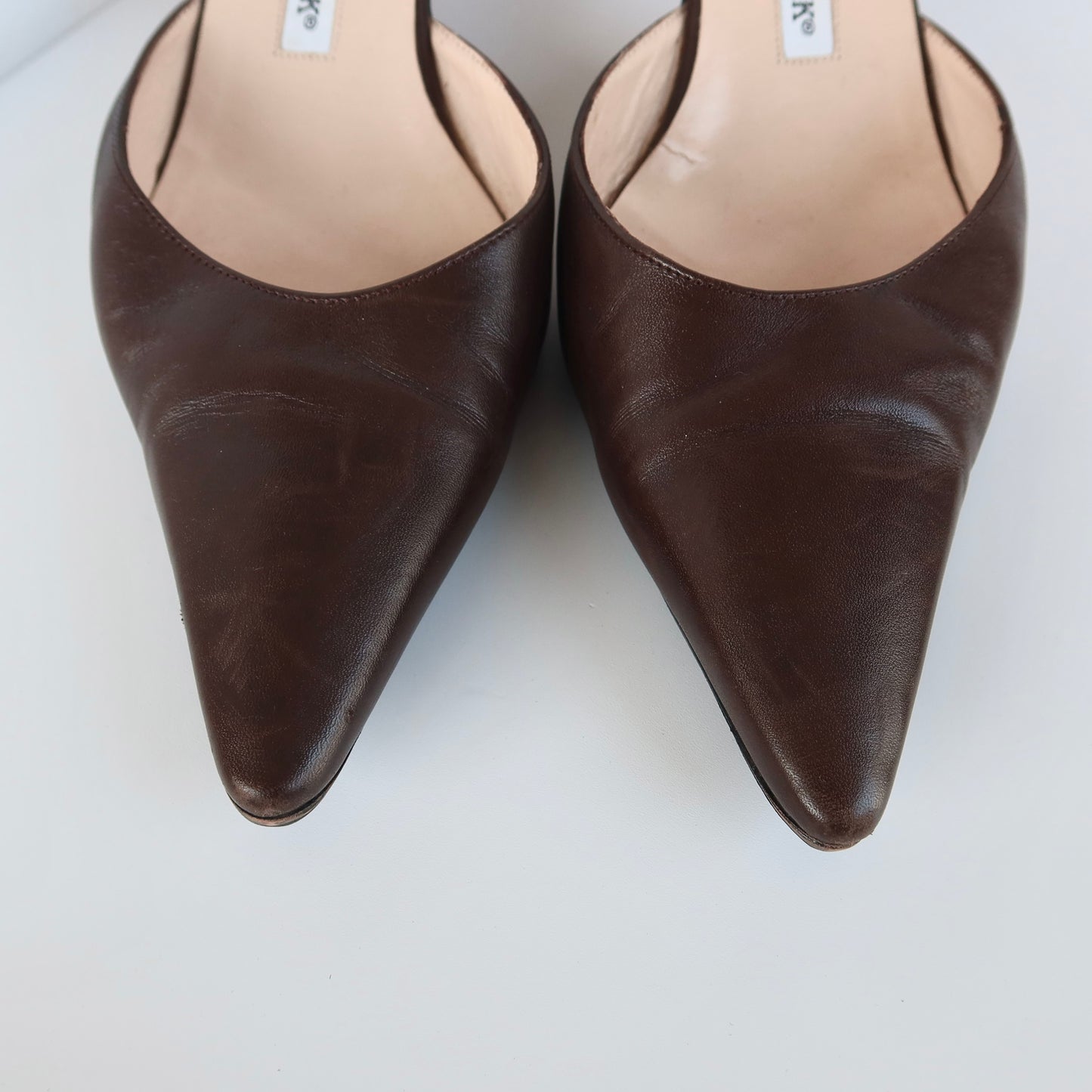 manolo blahnik dark brown leather slingback heels