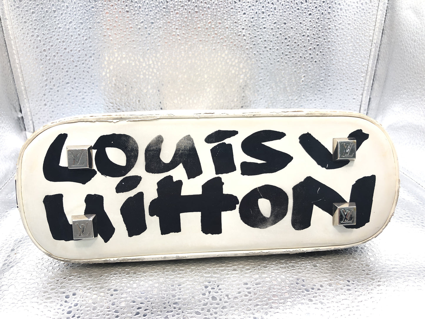 Louis Vuitton Alma MM white and black graffiti printed