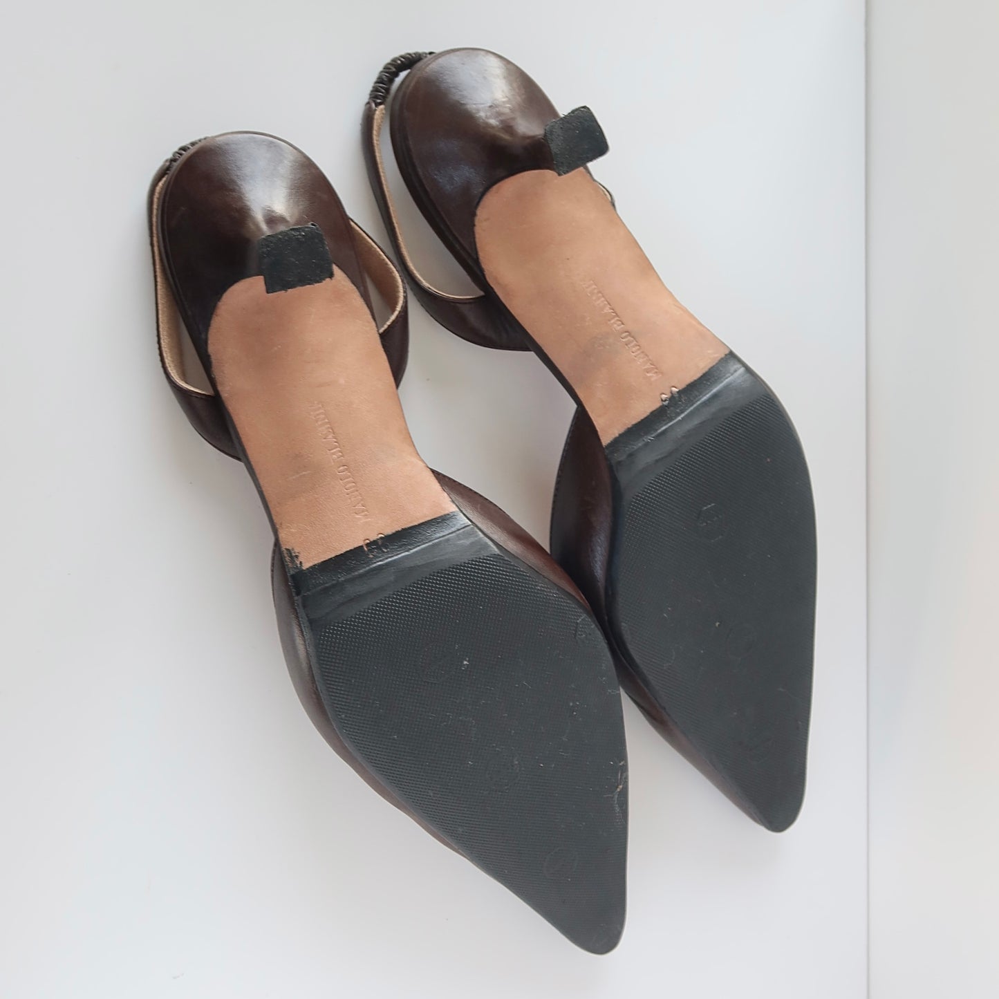 manolo blahnik dark brown leather slingback heels