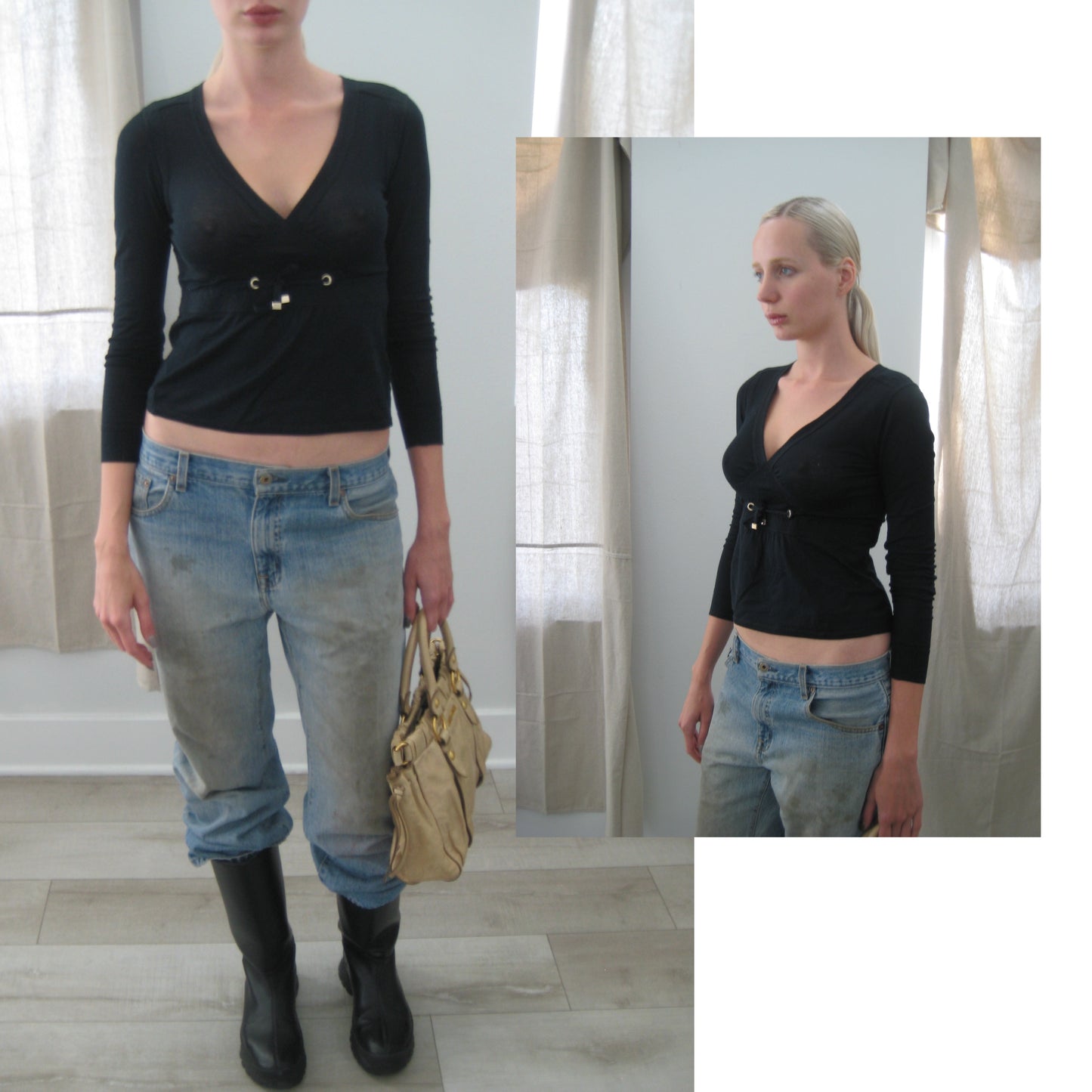 Gucci Black Wrap-Style Top with Drawstring Waist | XS, Made in Italy