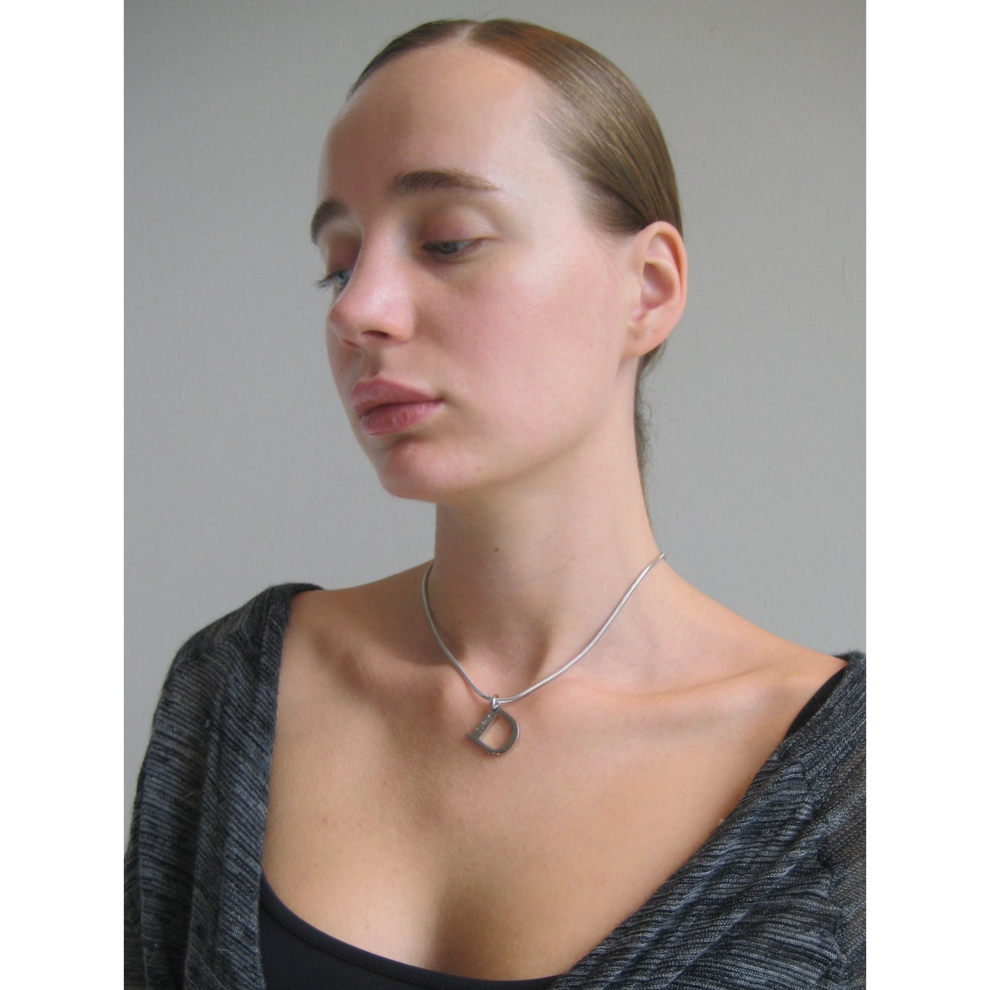 Christian Dior Silver-Tone D Pendant Necklace