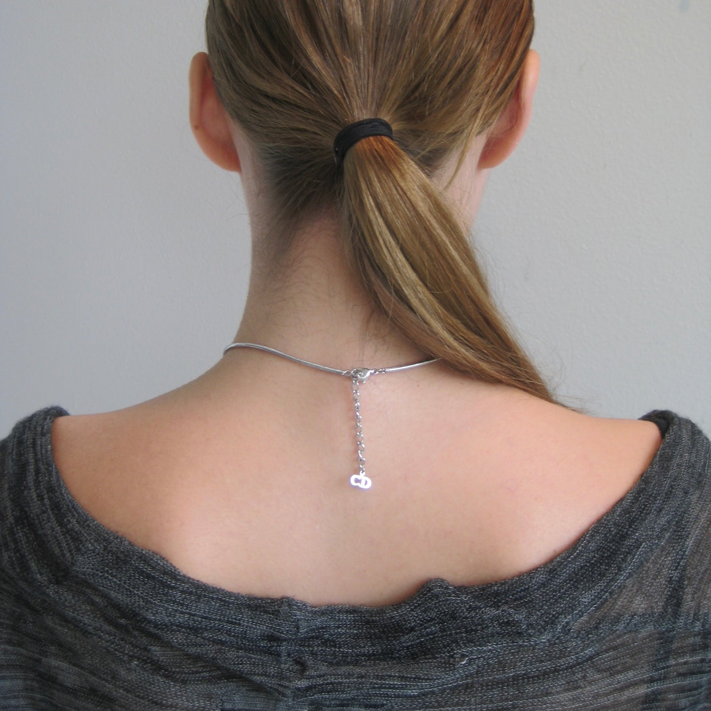 Christian Dior Silver-Tone D Pendant Necklace