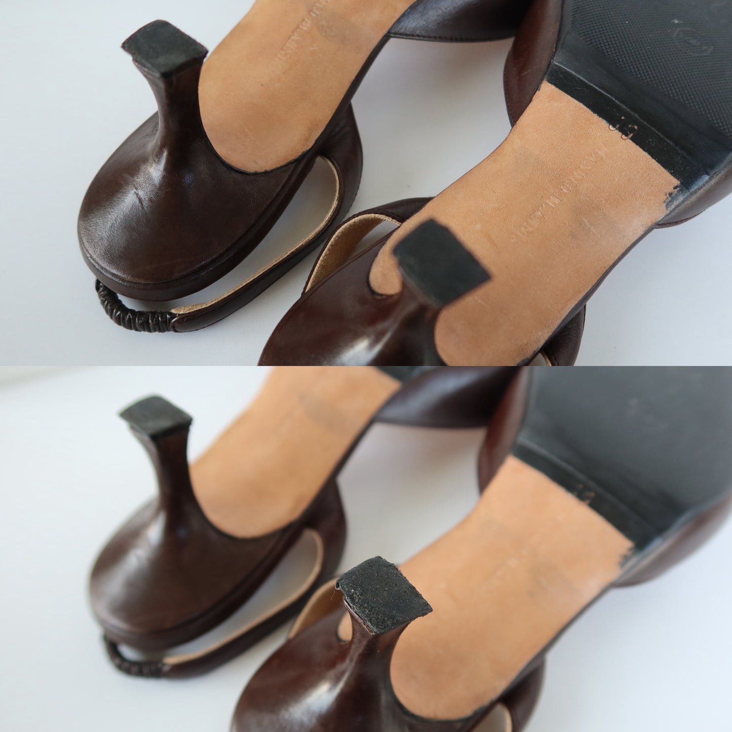 manolo blahnik dark brown leather slingback heels