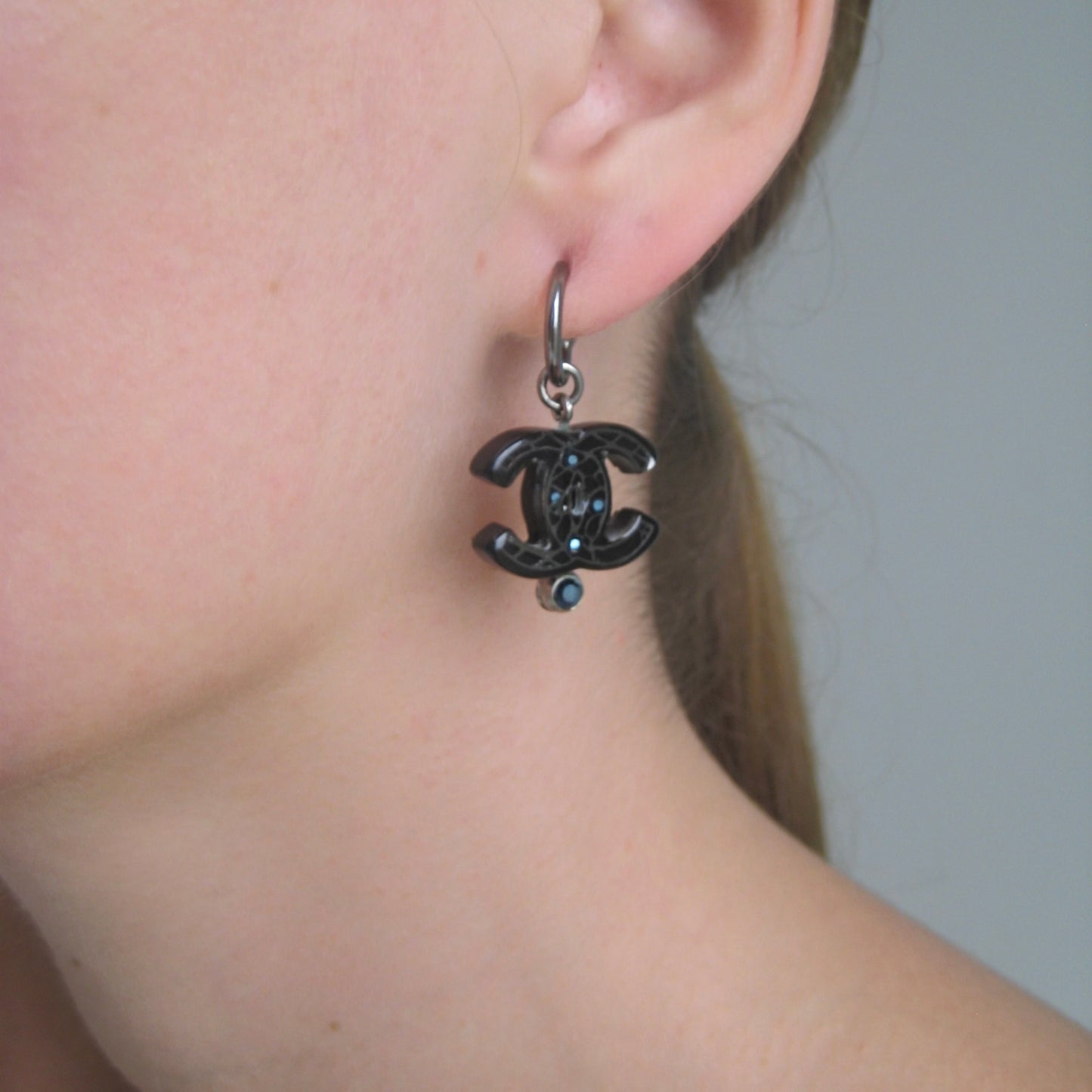 Chanel Archive CC Earrings | Black Enamel with Blue Accents