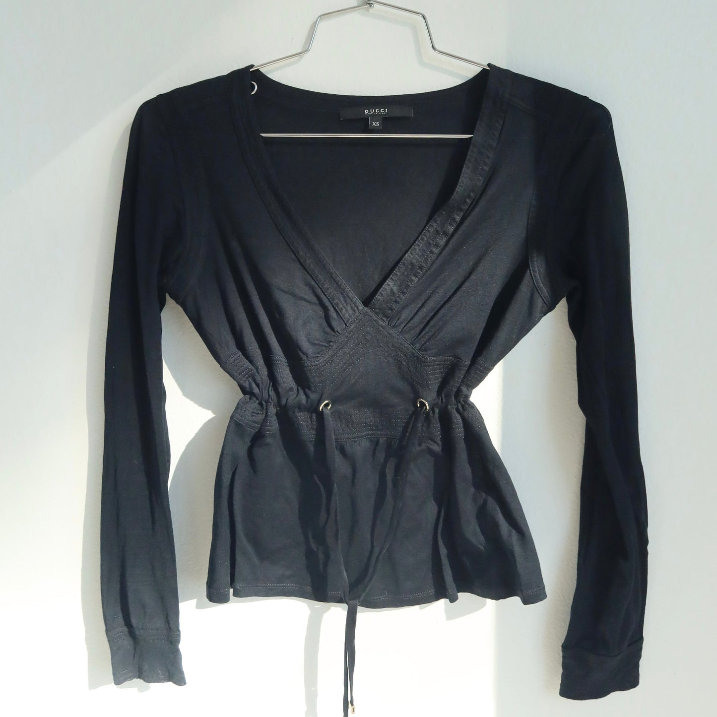 Gucci Black Wrap-Style Top with Drawstring Waist | XS, Made in Italy