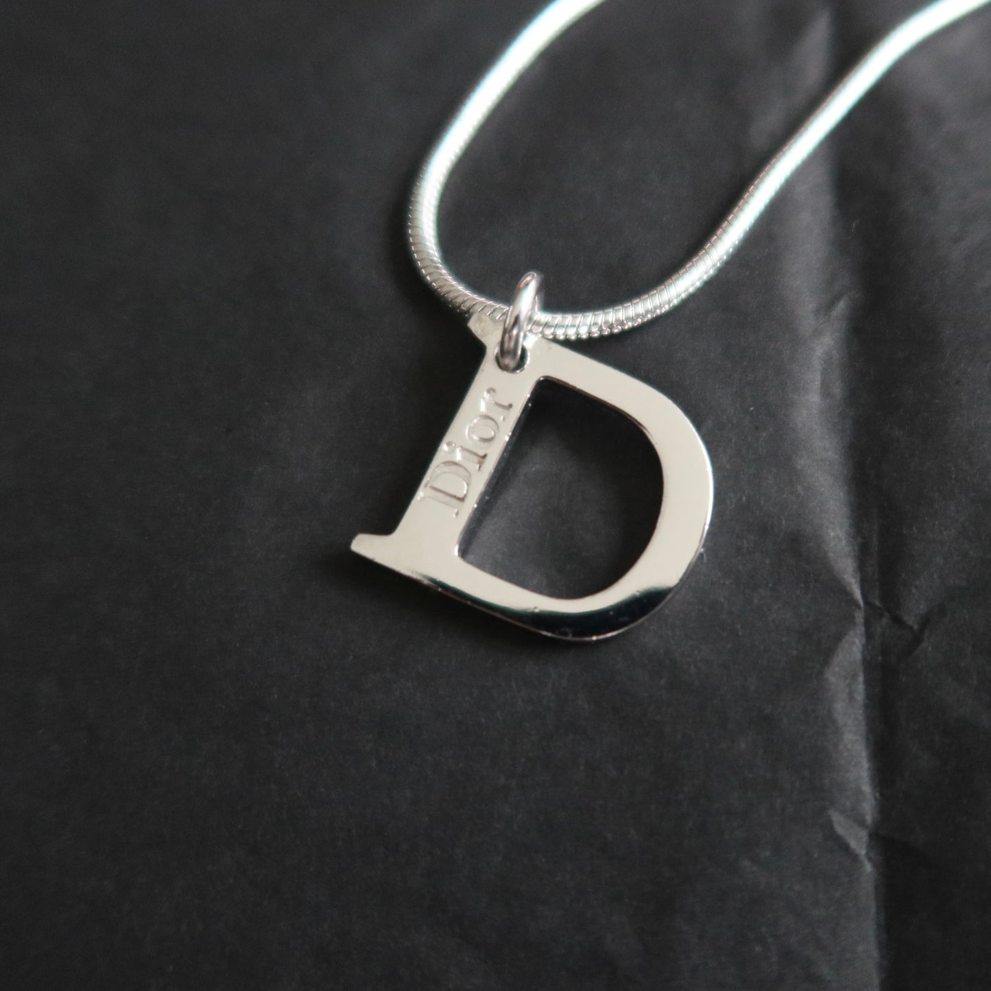 Christian Dior Silver-Tone D Pendant Necklace