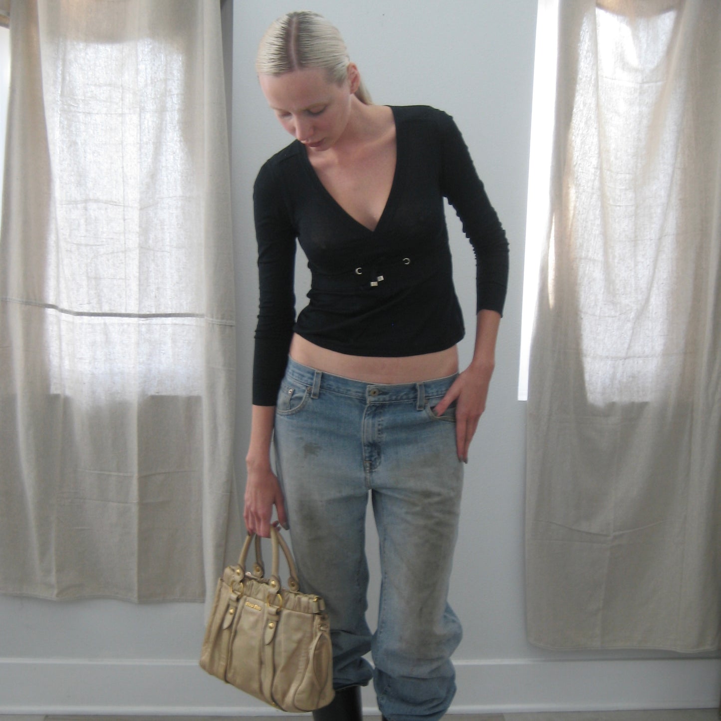 Gucci Black Wrap-Style Top with Drawstring Waist | XS, Made in Italy