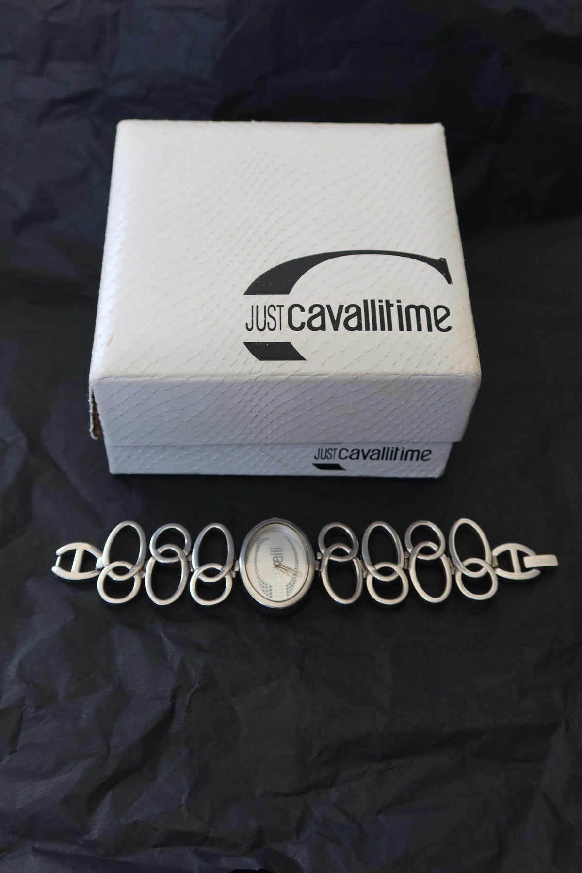 Just Cavalli Silver Oval Link Watch · Box
