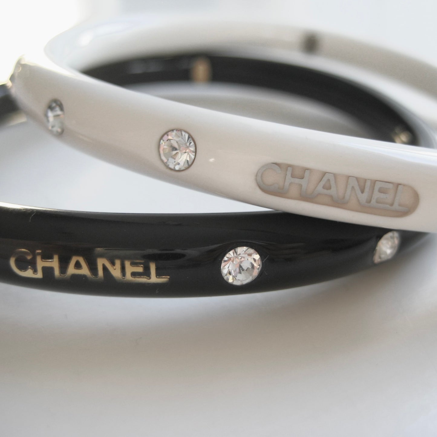 Chanel Crystal Logo Resin Bangle Set