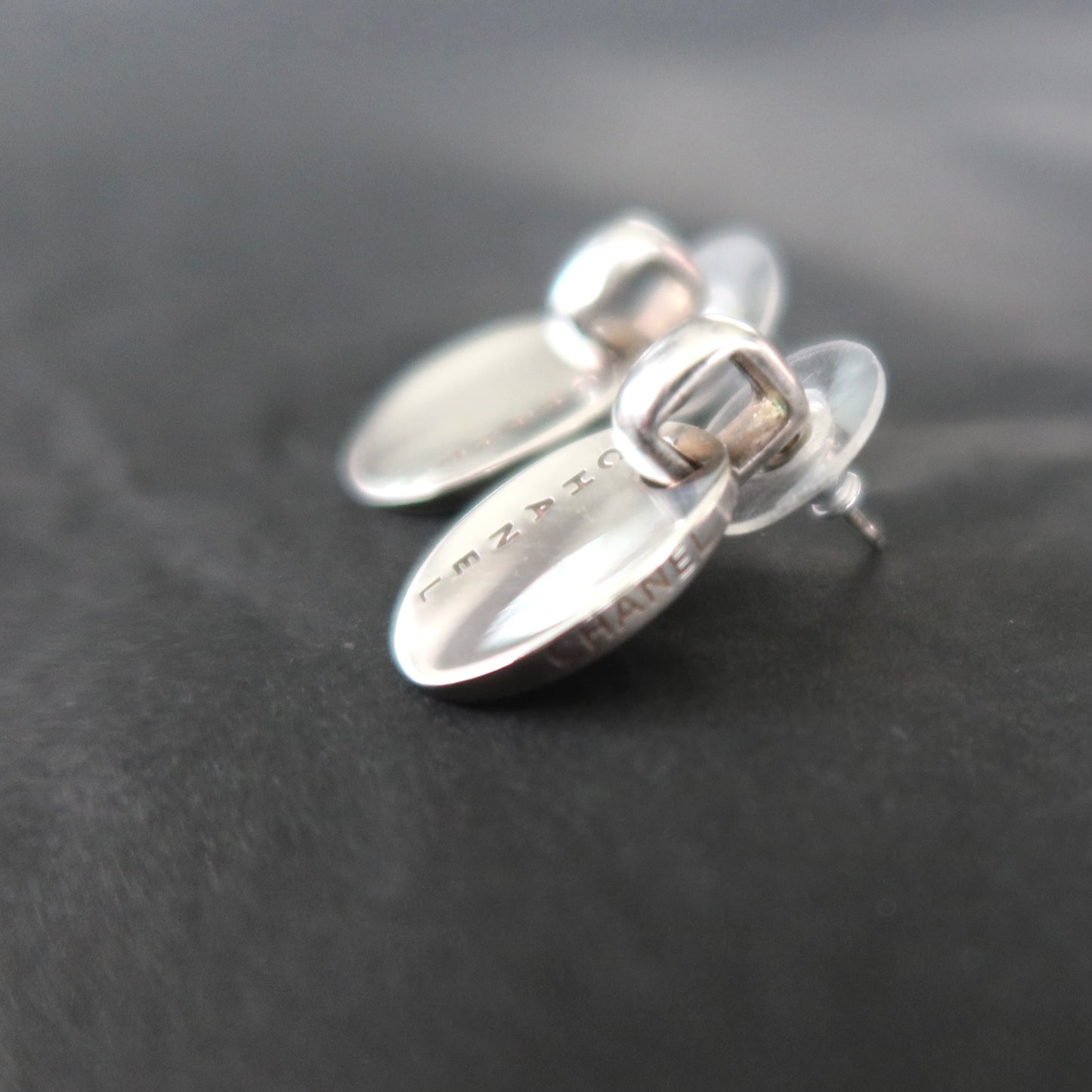 Chanel Silver-Tone Oval Stud Earrings