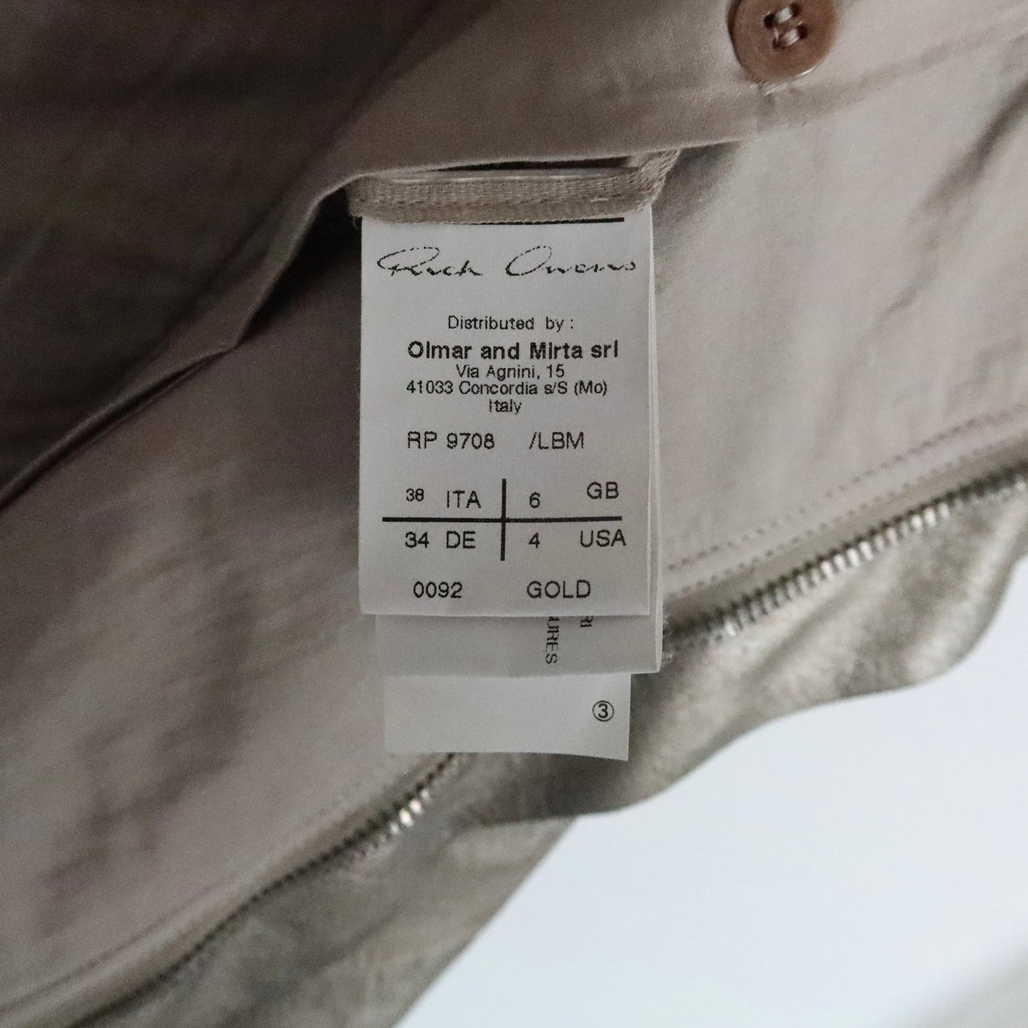Rick Owens mainline leather jacket in metallic gold lamb leather