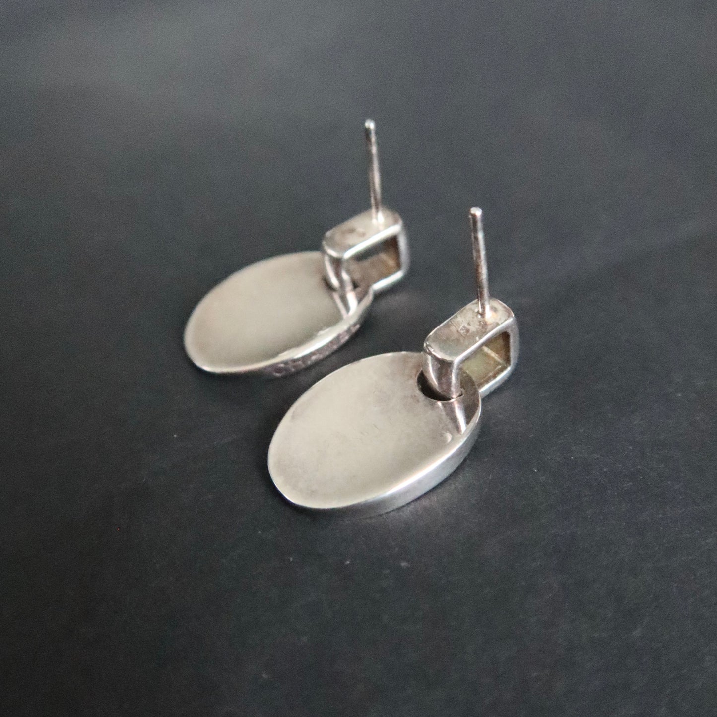 Chanel Silver-Tone Oval Stud Earrings