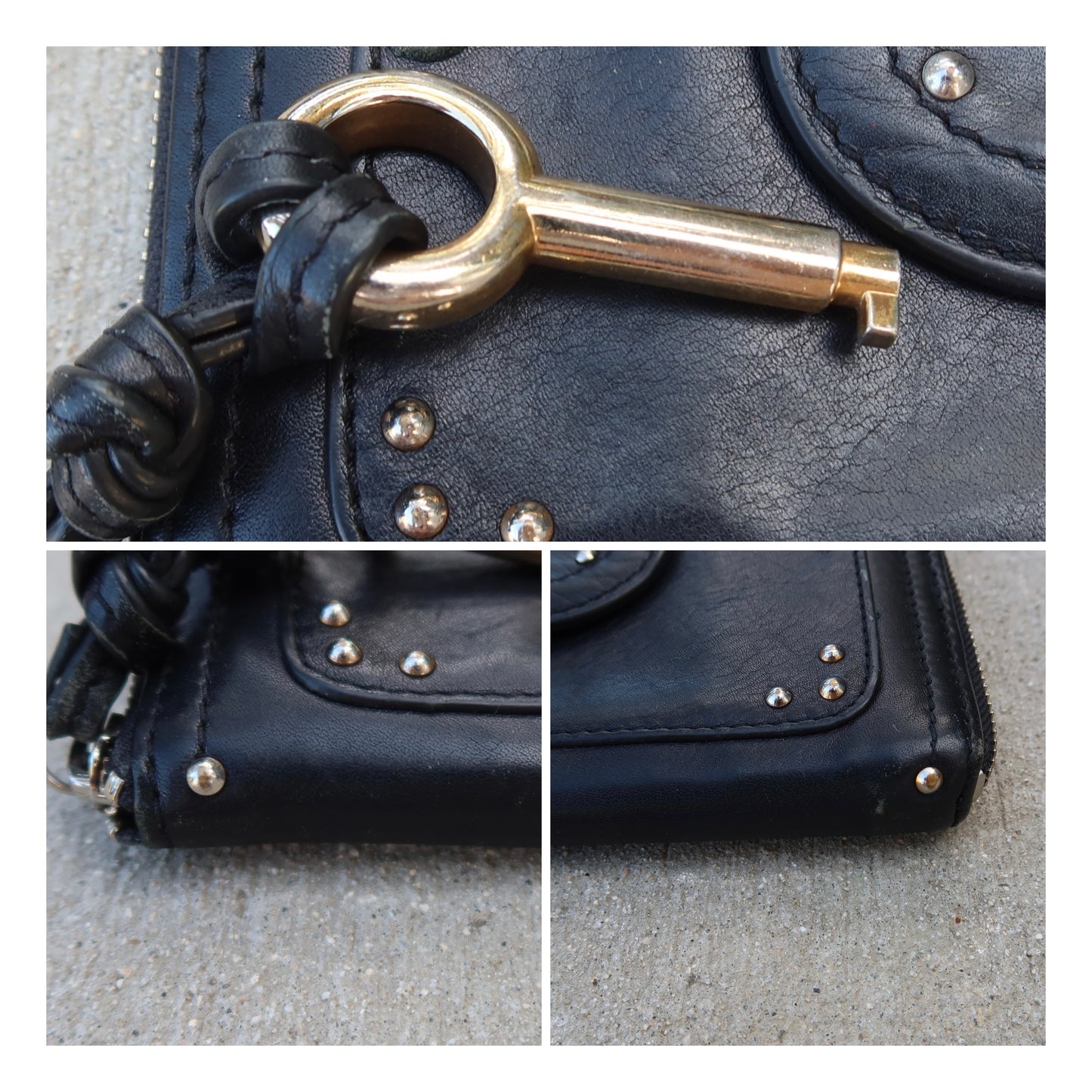 Gucci Black Leather Key Wallet / Wristlet with Key Charm
