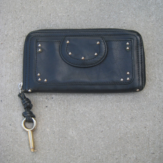 Gucci Black Leather Key Wallet / Wristlet with Key Charm