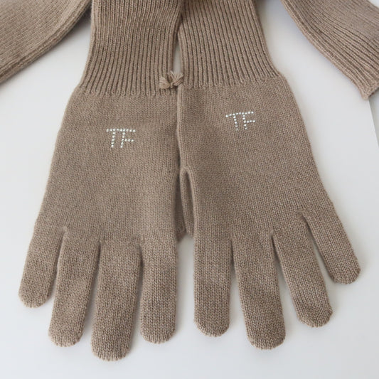 Tom Ford Crystal Logo Slouchy Cashmere Gloves