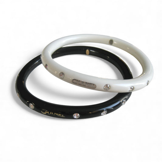 Chanel Crystal Logo Resin Bangle Set