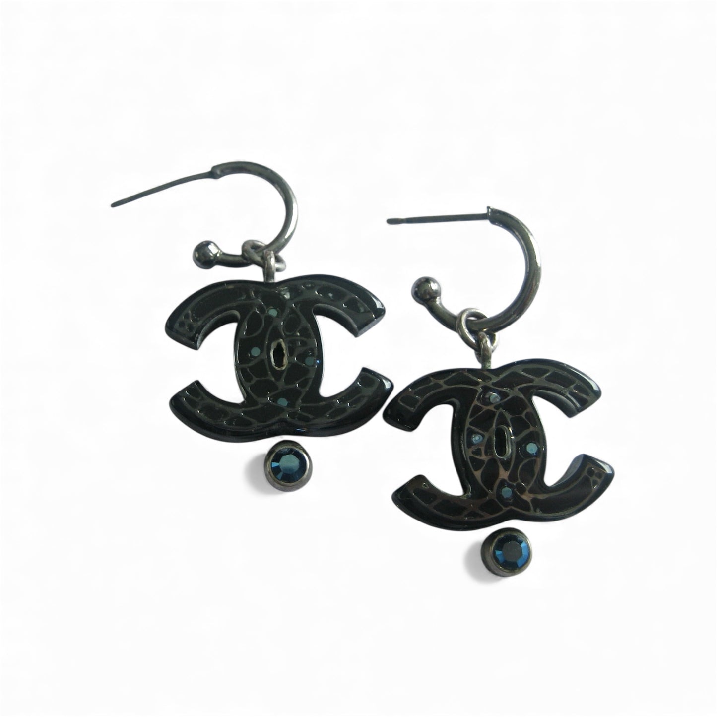 Chanel Archive CC Earrings | Black Enamel with Blue Accents